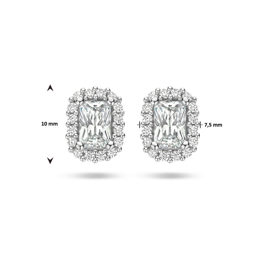 ear studs zirconia halo silver rhodium plated