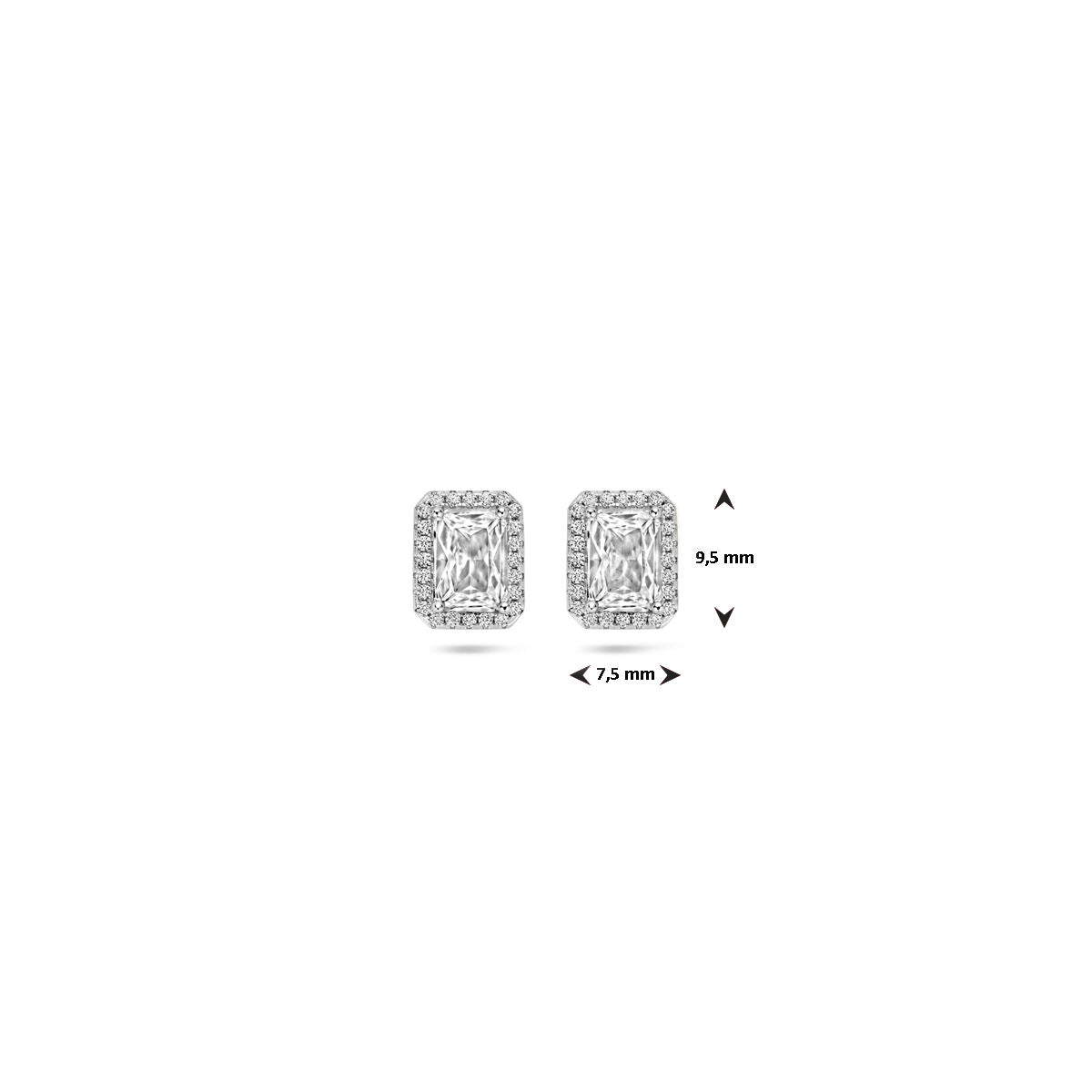 oorknoppen zirkonia 9,5 mm zilver gerhodineerd