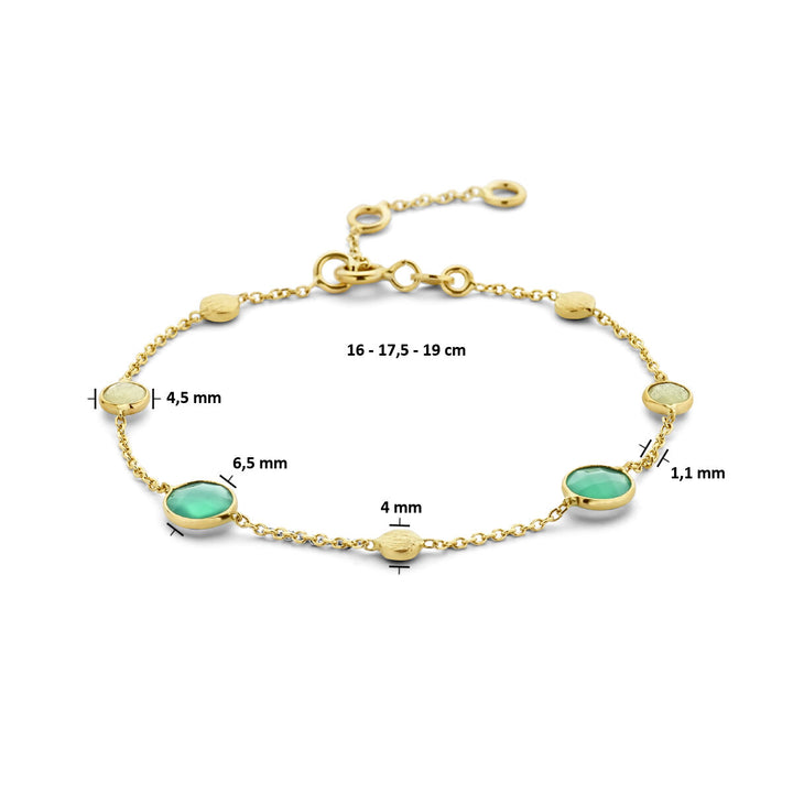 Gold bracelet ladies green agate, quartzite and rounds 14K