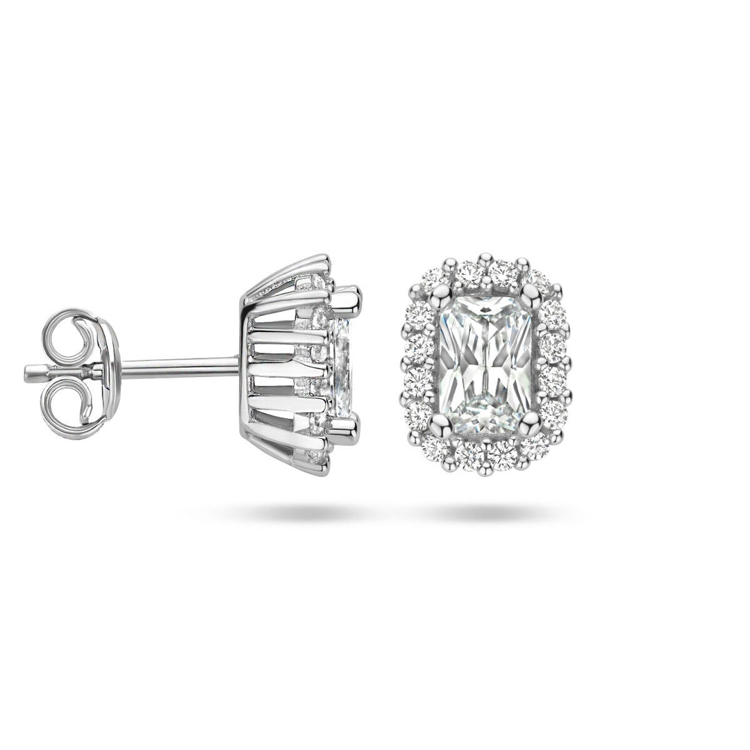 ear studs zirconia halo silver rhodium plated