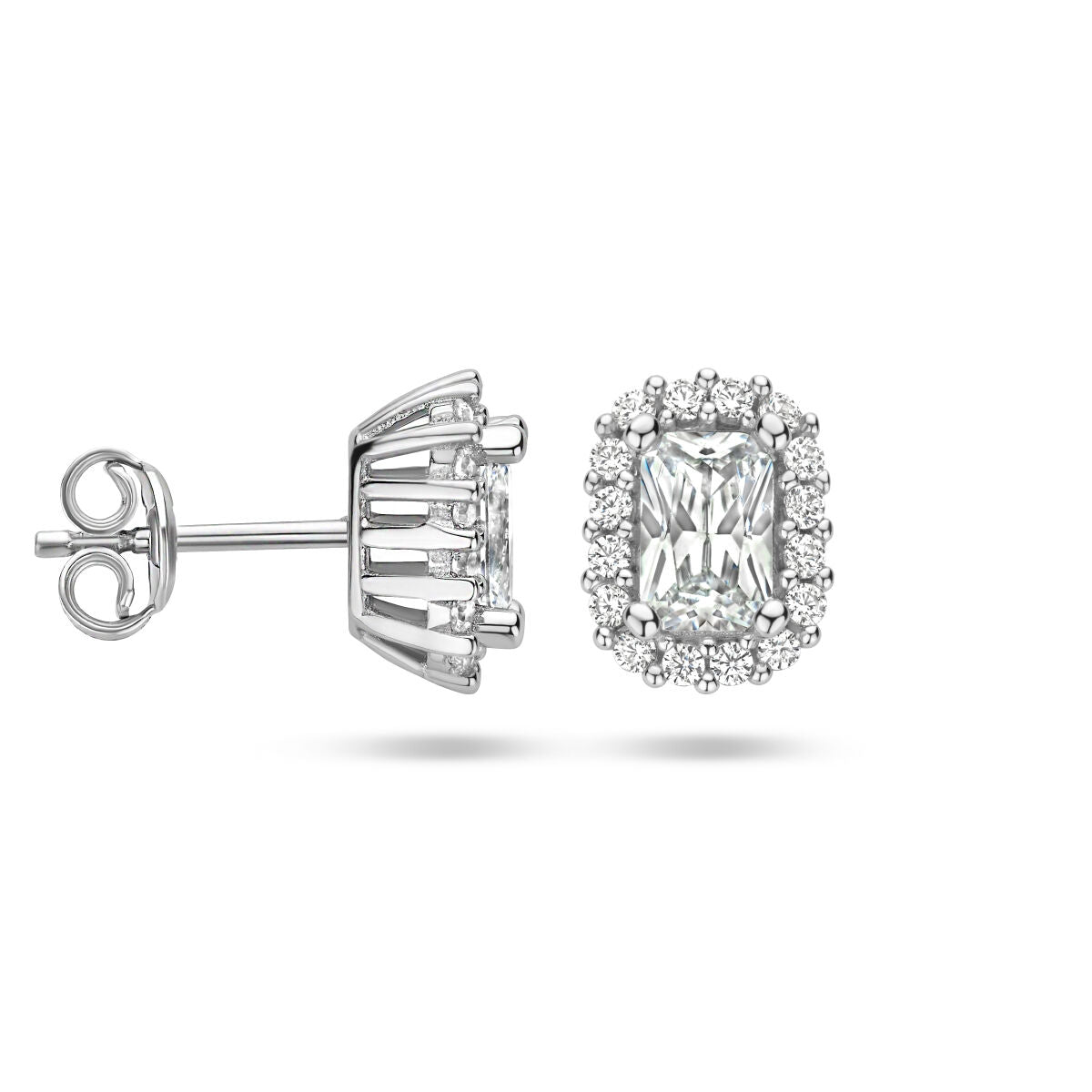 oorknoppen zirkonia halo zilver gerhodineerd