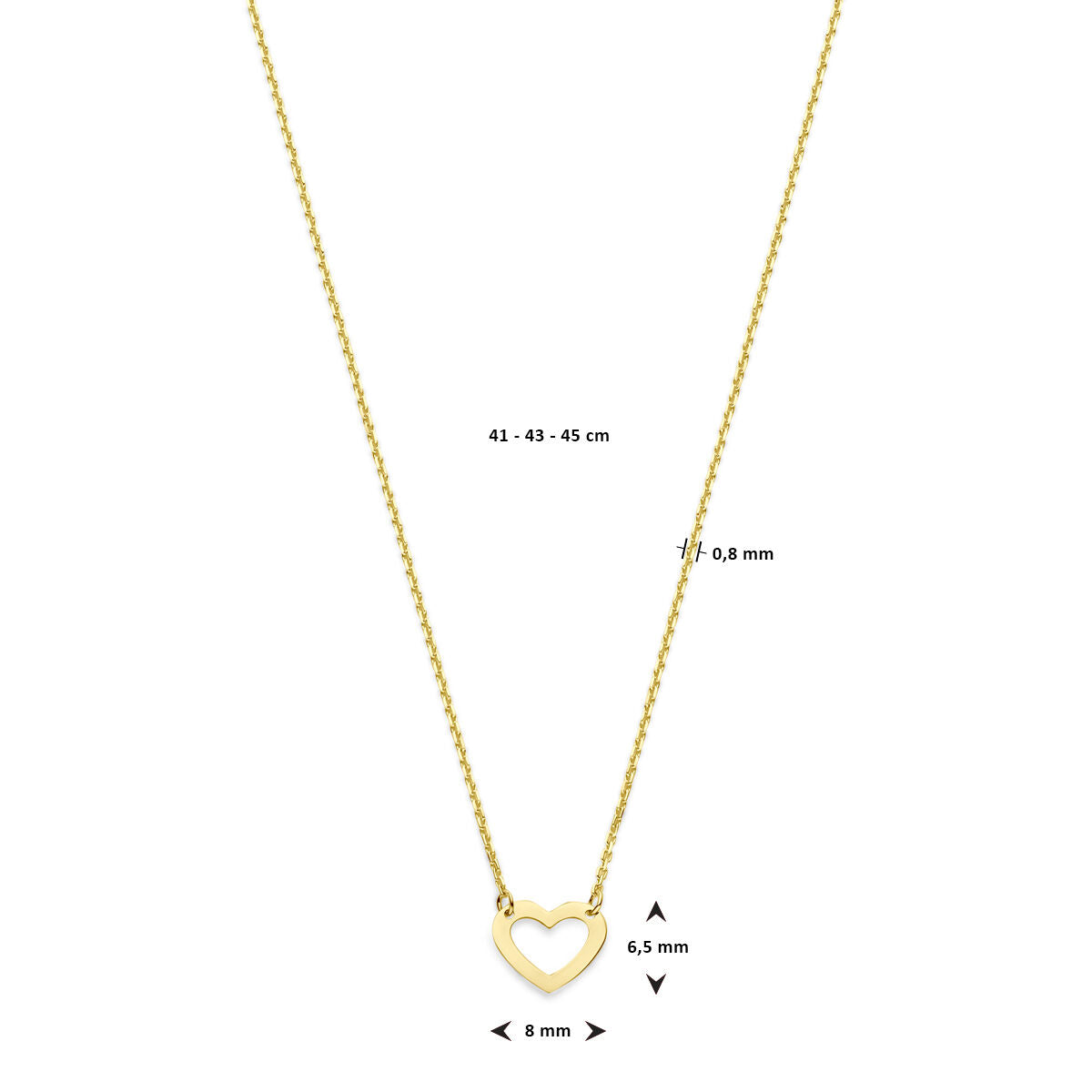 collier hart 41 - 43 - 45 cm 14K geelgoud