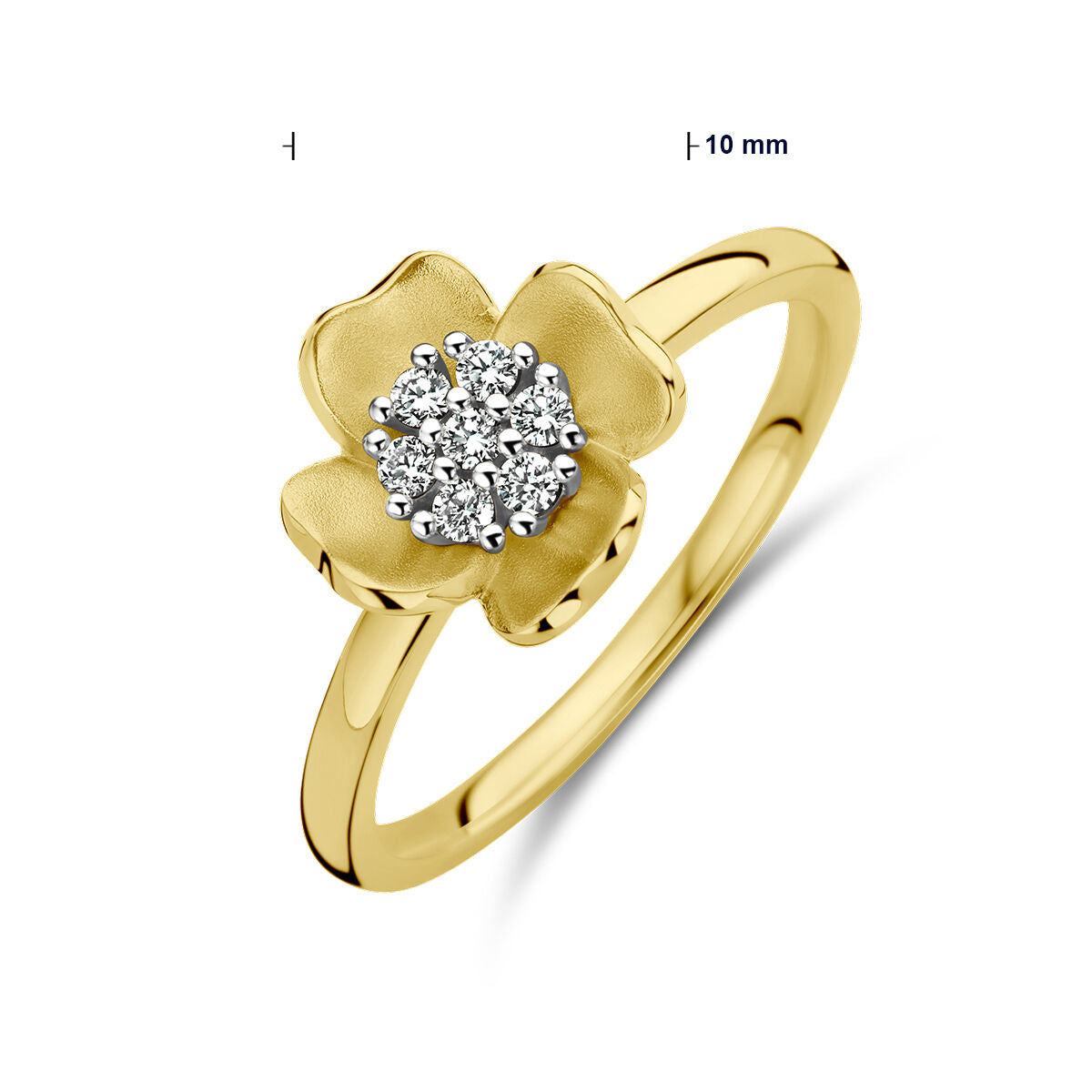 ring flower diamond 0.11ct h si 14K bicolor gold yellow/white