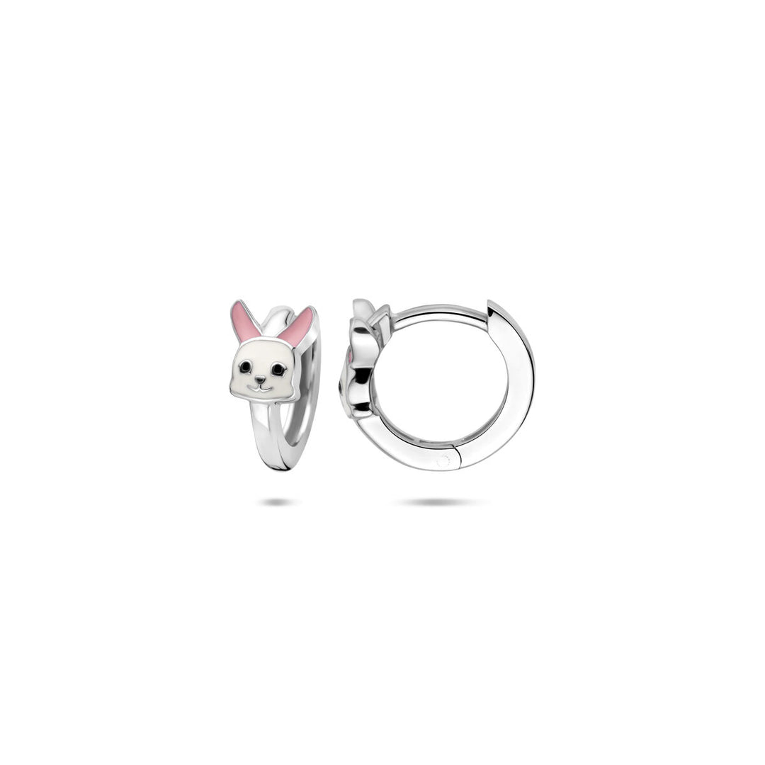 Zilveren kinder klapoorringen met emaille konijn – 10 x 6 mm