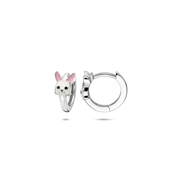 Zilveren kinder klapoorringen met emaille konijn – 10 x 6 mm
