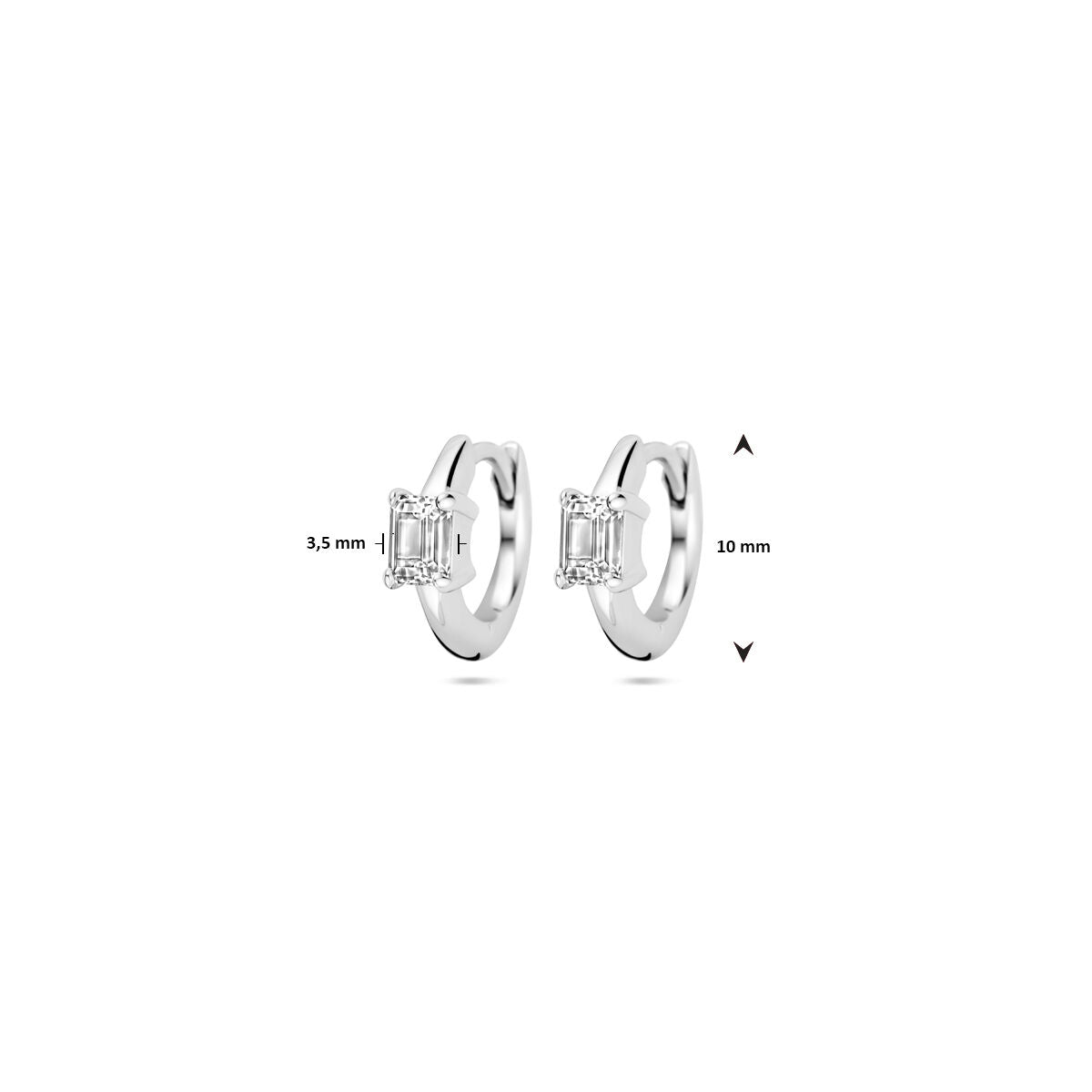 klapoorringen zirkonia 10 mm zilver gerhodineerd