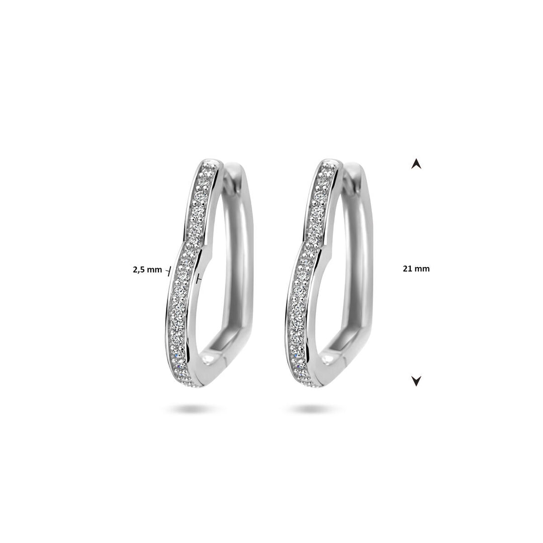klapoorringen hart zirkonia 21 mm zilver gerhodineerd