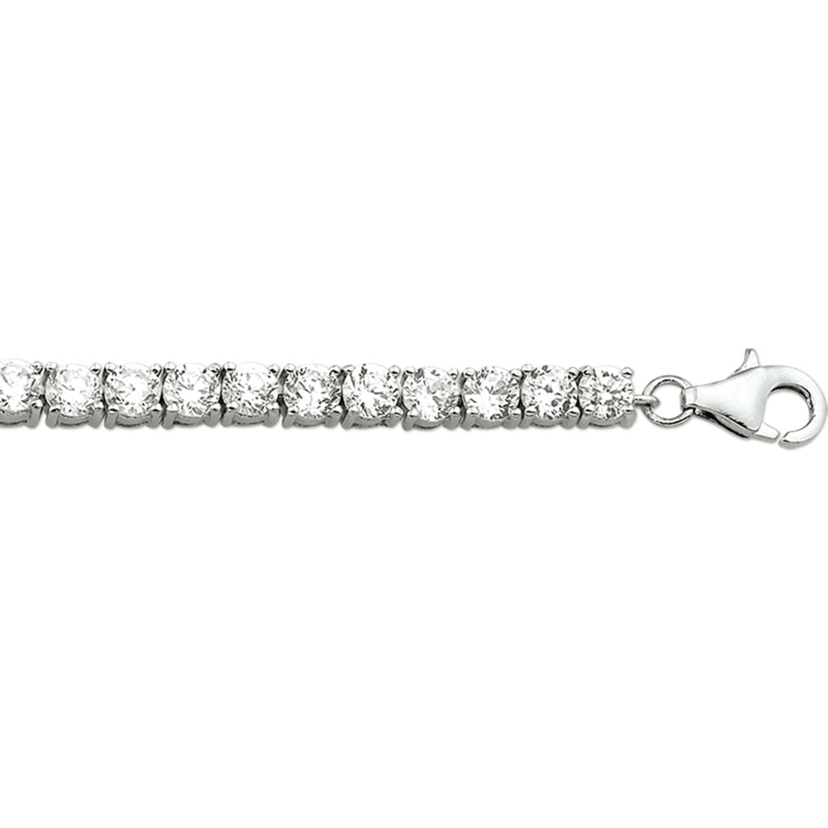 Tennisarmband van gerhodineerd zilver met zirkonia-steentjes van 4,2 mm en een lengte van 18,5 cm.