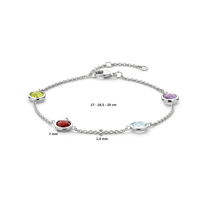 Silver women's bracelet with rhodium-plated colored stones