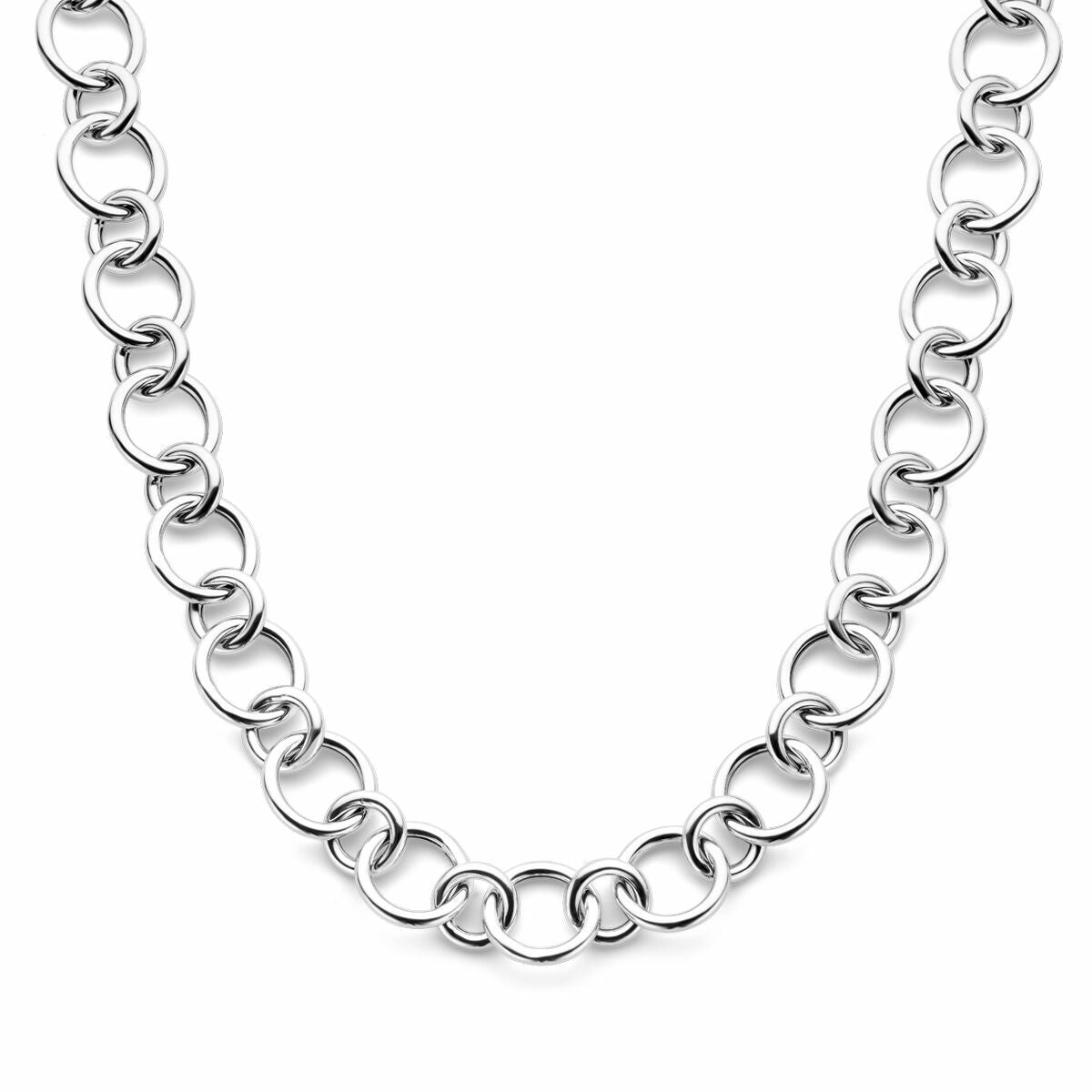 Zilveren collier van 46 cm met gerhodineerde schakels van 17 mm in een ronde vorm.