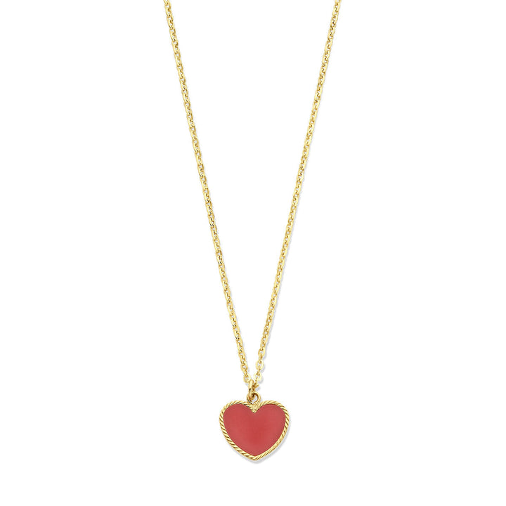 Gold ladies necklace heart red epoxy 14K