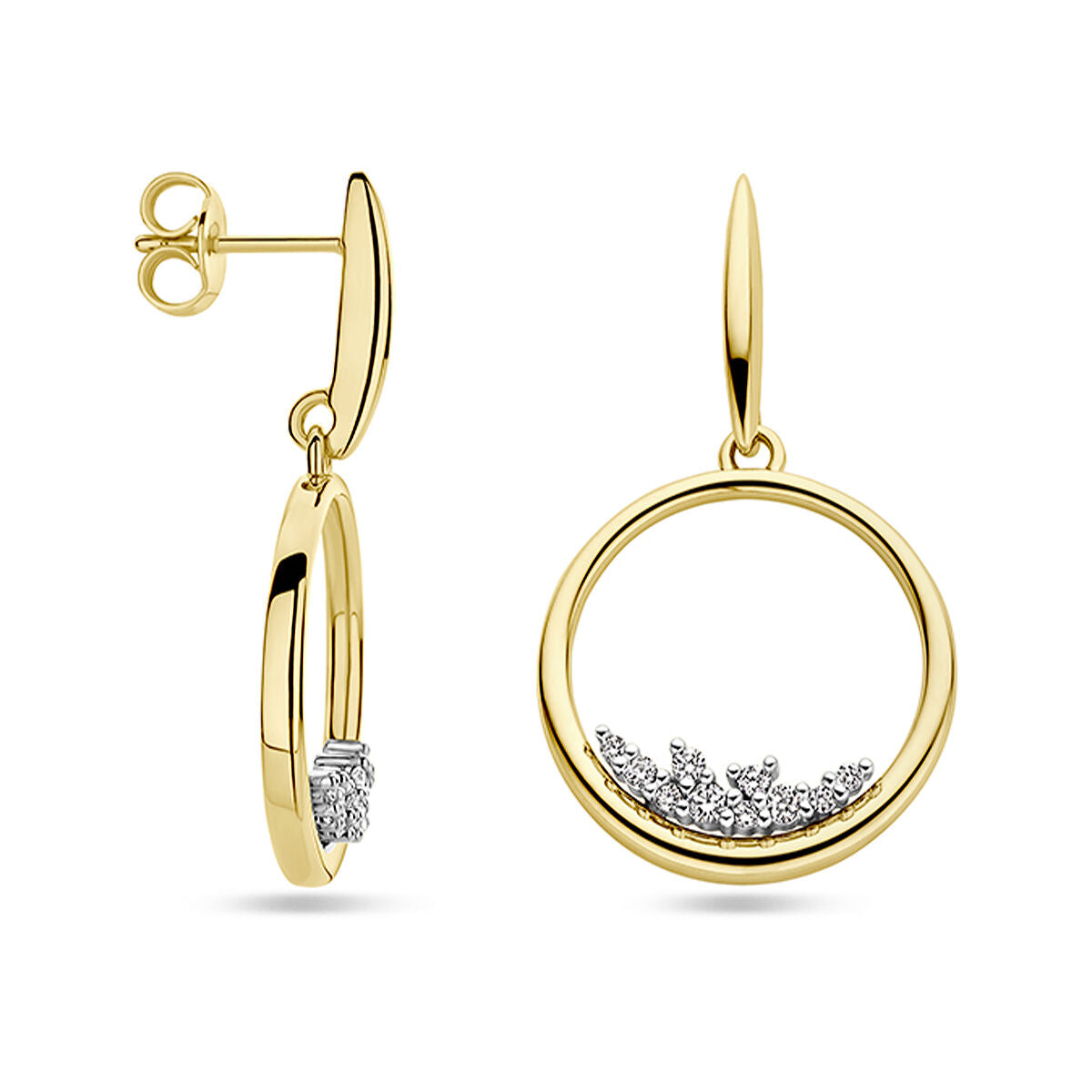 oorhangers cirkel diamant 0.23ct (2x 0.115ct) h si 14K bicolor goud geel/wit