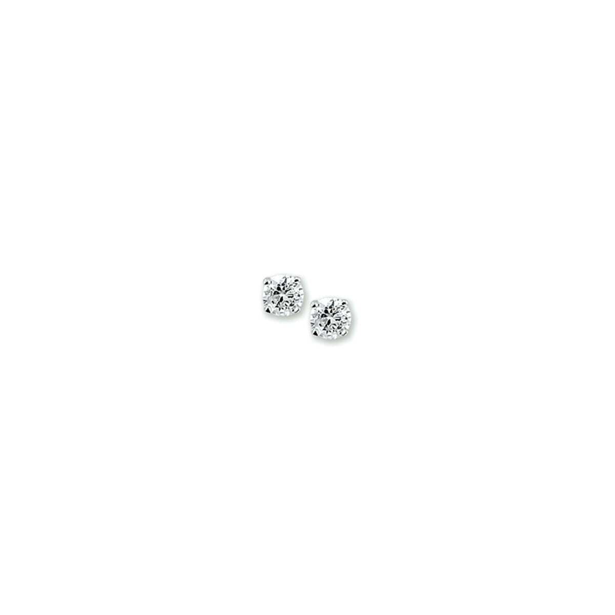 Van der Kooij Collectie oorknoppen zirkonia: kleine, ronde zilveren oorstekers met zirkonia in een eenvoudige metalen zetting, getoond op een witte achtergrond.