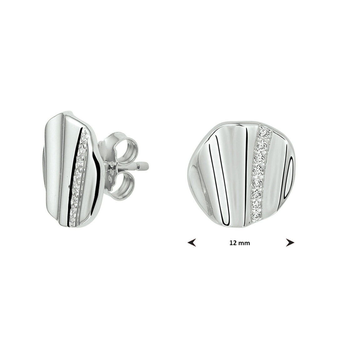 ear studs round zirconia silver rhodium plated