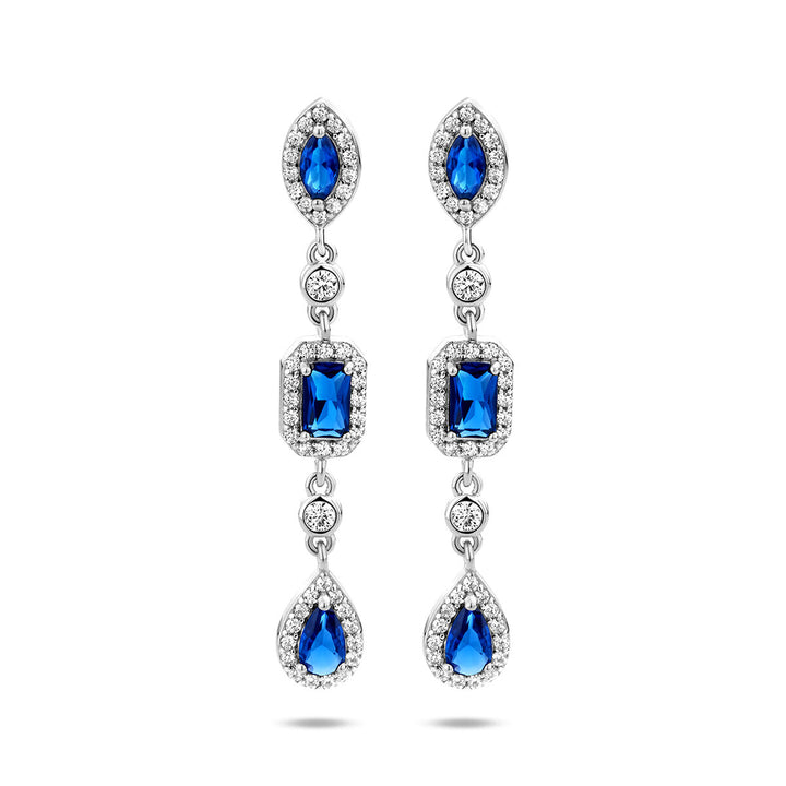oorhangers wit en blauw saffier zirkonia zilver gerhodineerd