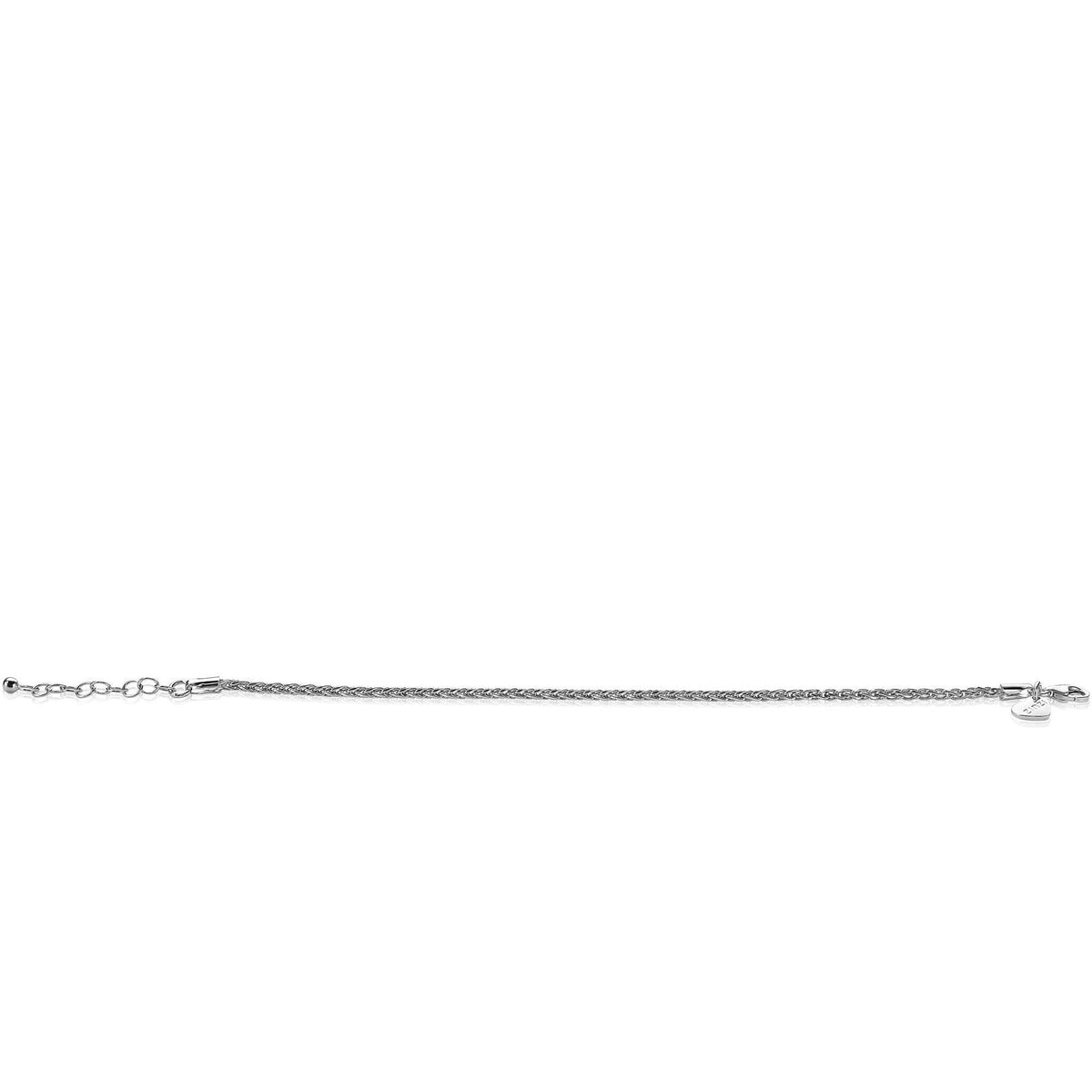 De Zinzi Armband Zilver Zia1931 is een delicaat zilveren armbandje met een klein, rond bedeltje aan de 2 mm brede ketting, dat elegant afsteekt tegen een effen witte achtergrond.