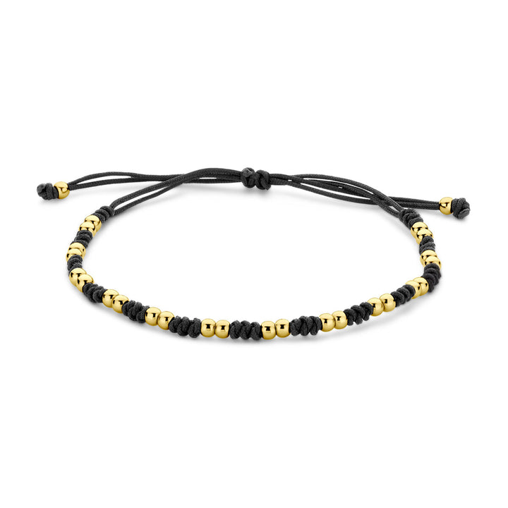 armband bolletjes 12 - 24 cm 14K goud met rubber/nylon/leer