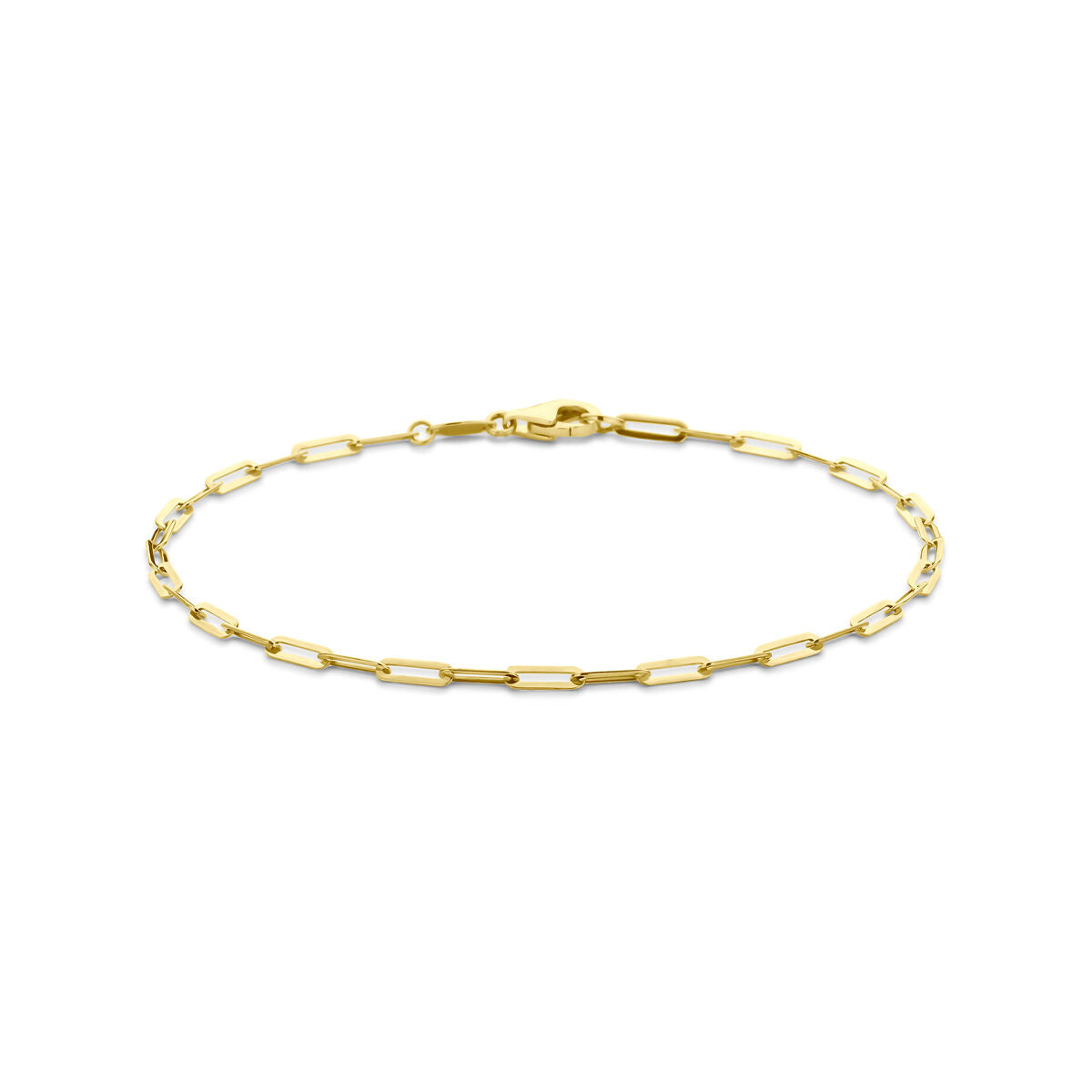 Gele armband van 9k goudkleurig met een schakelontwerp en een karabijnsluiting.
