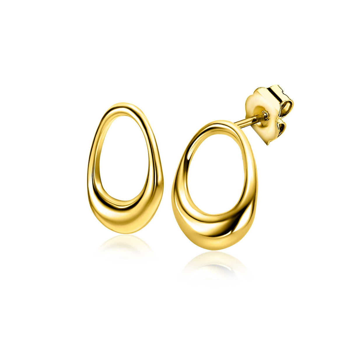 Gouden oorbellen met een vloeiende, ovale vorm en een glanzende afwerking.