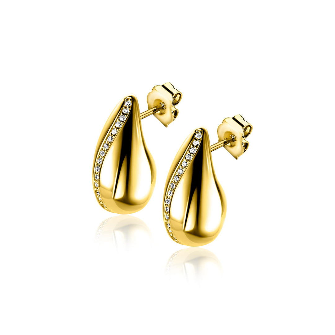 ZINZI gold plated zilveren oorstekers in druppelvorm zirkonia's ZIO2707Y