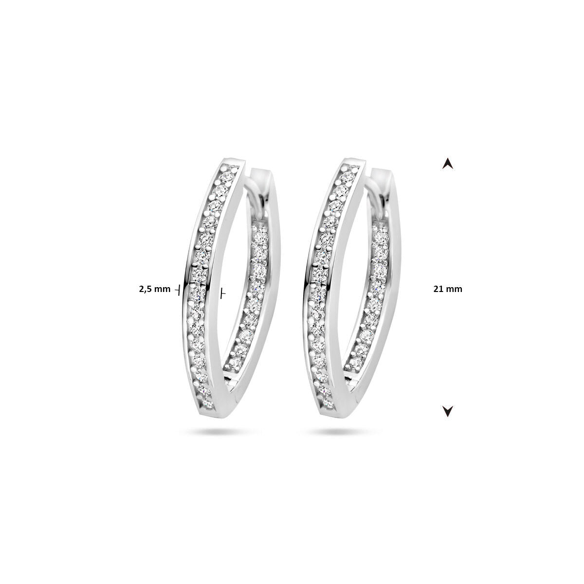 klapoorringen zirkonia 21 mm zilver gerhodineerd