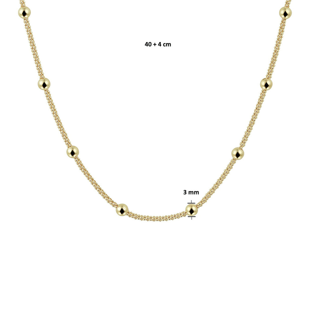 Van der Kooij Collectie collier bolletjes 3,0 mm 40 + 4 cm, minimalistisch design in geel zilver verguld; afgebeeld op witte achtergrond met maataanduiding voor een exclusieve uitstraling.