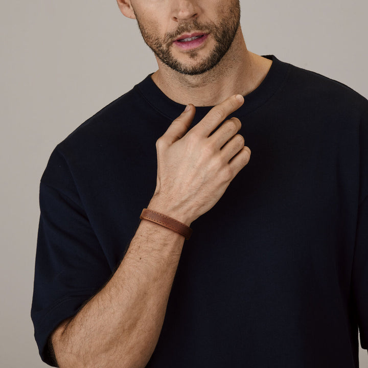 armband leer donkerbruin 12,5 mm edelstaal