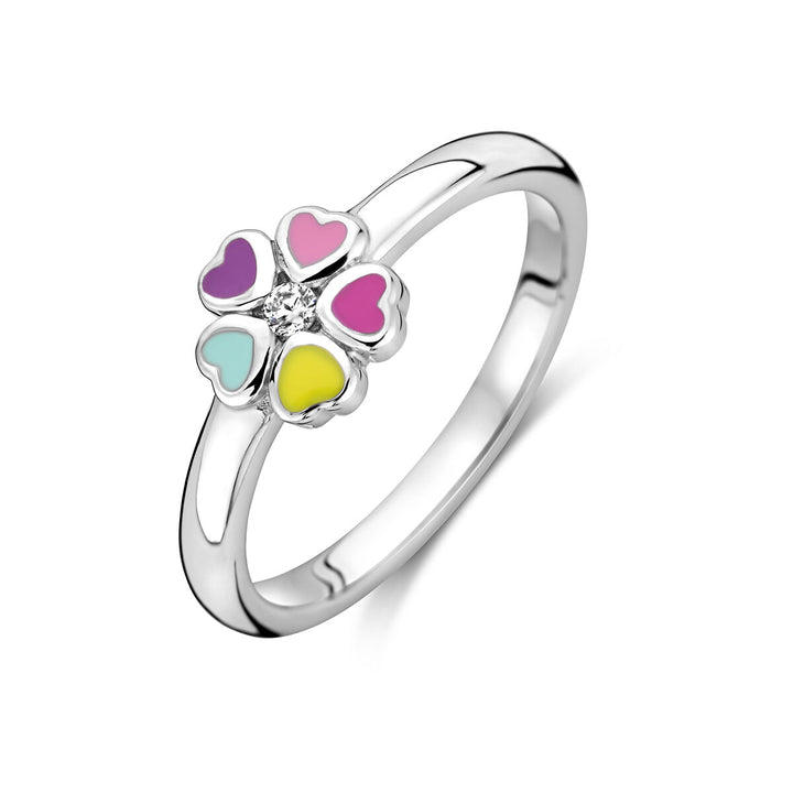 ring flower and zirconia silver rhodium plated