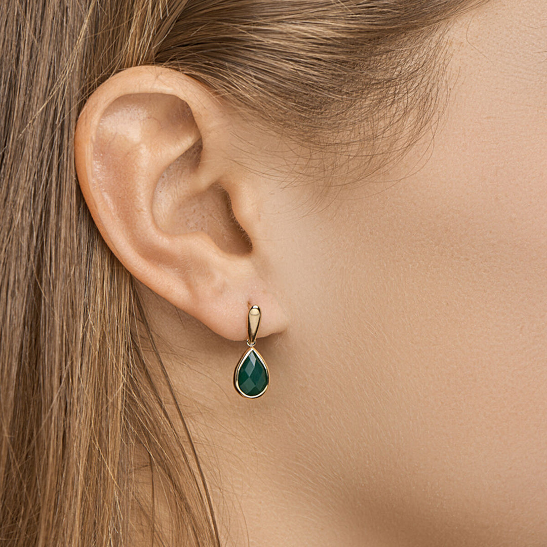 Ohrringe grüner Achat 14K Gelbgold