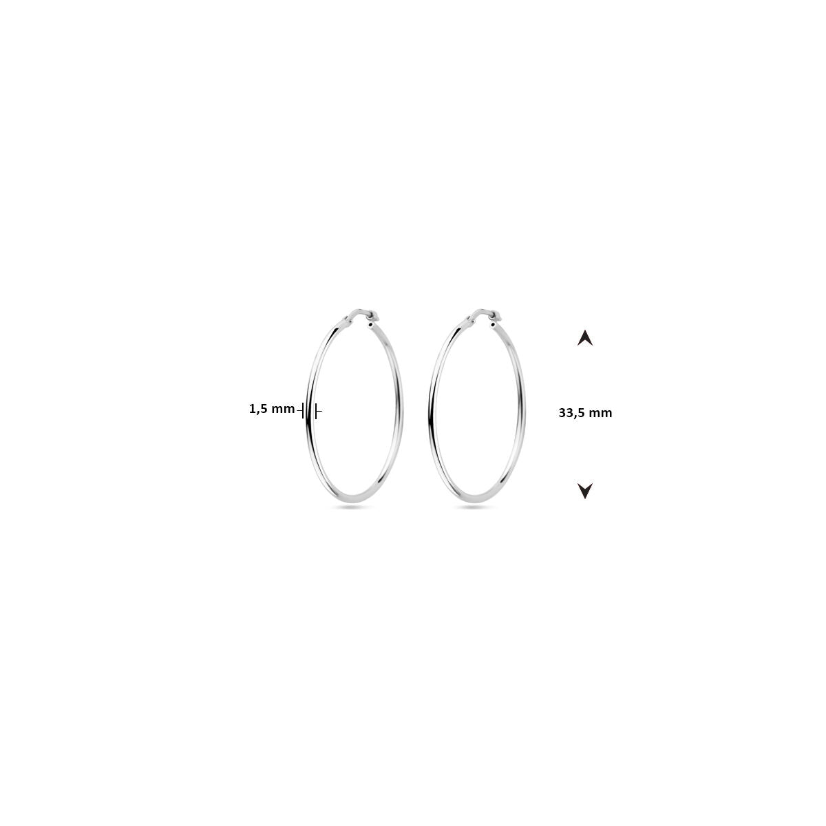 earrings round tube 1.5 mm silver rhodium plated