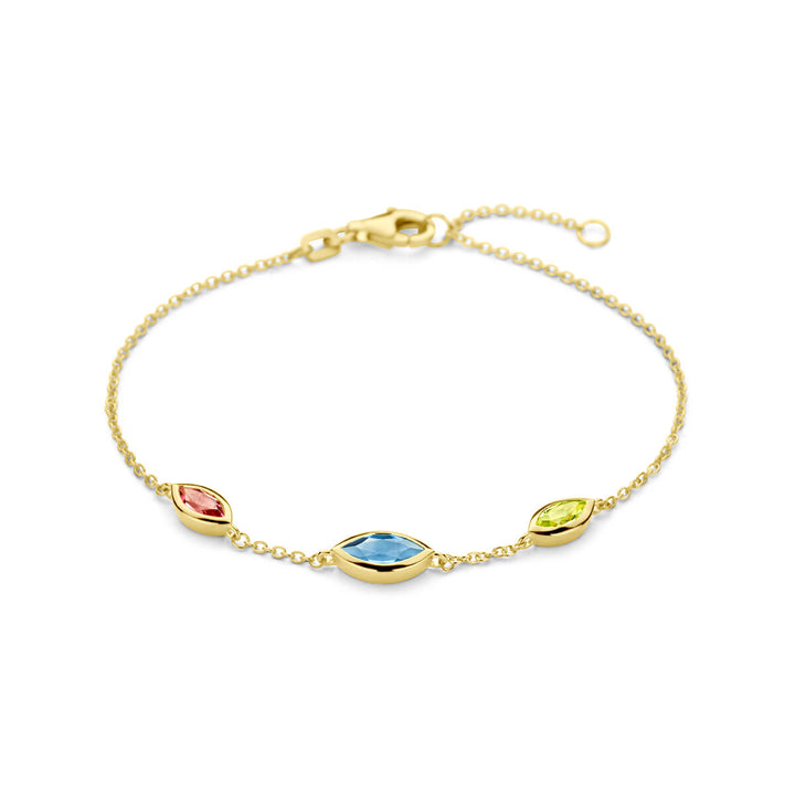 Gold bracelet ladies natural color stones 14K