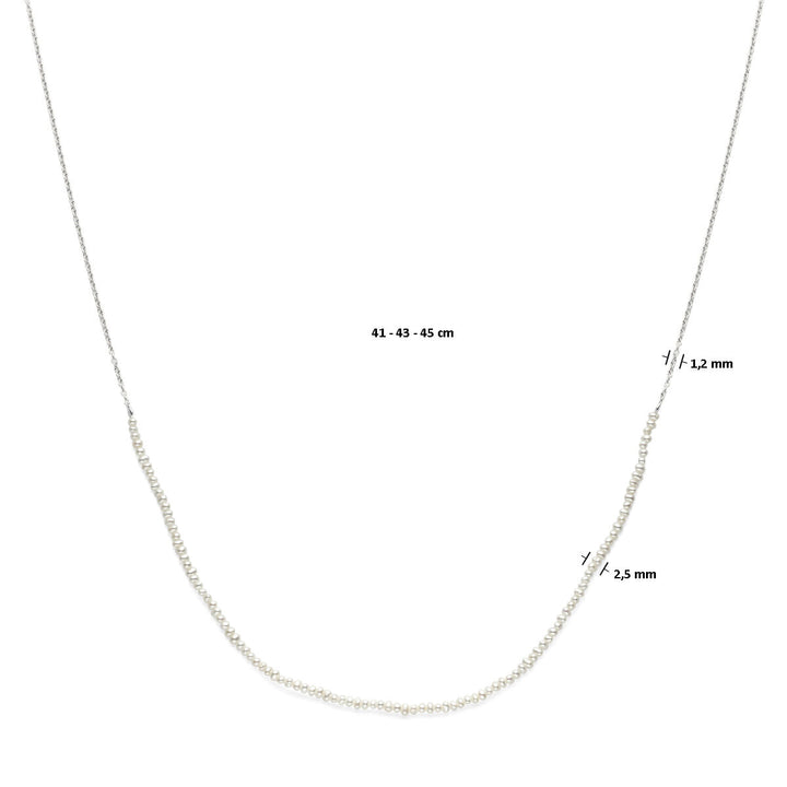 collier parels 41 - 45 cm zilver gerhodineerd