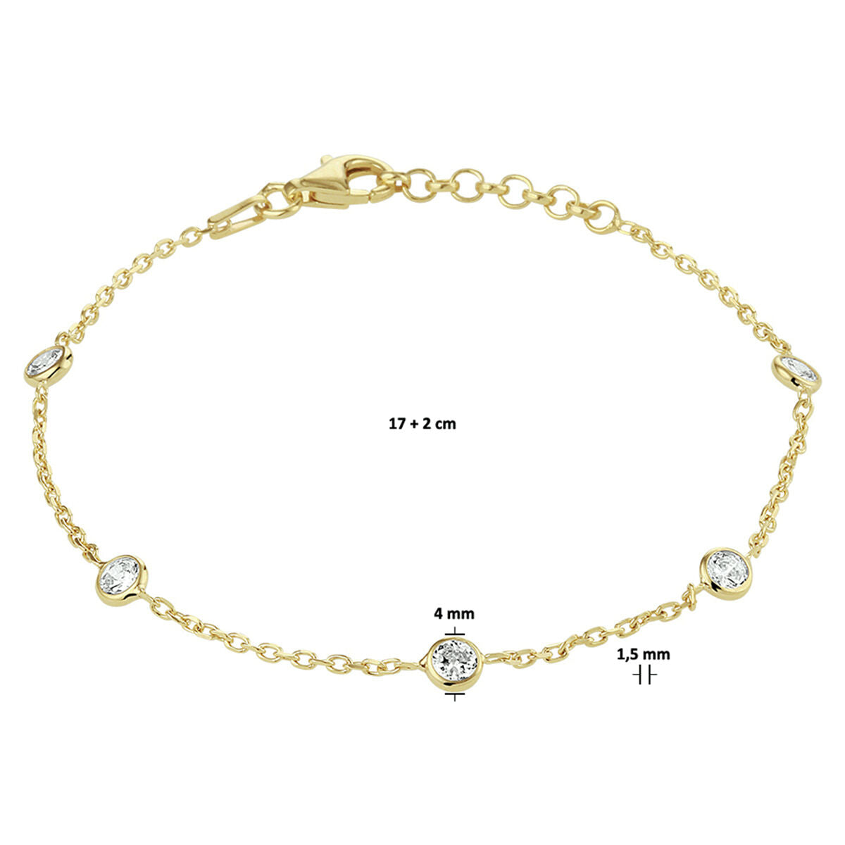 armband zirkonia 17 + 2 cm 3 micron zilver verguld (geel)