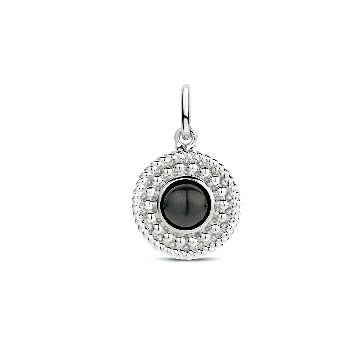 pendant round onyx silver rhodium plated