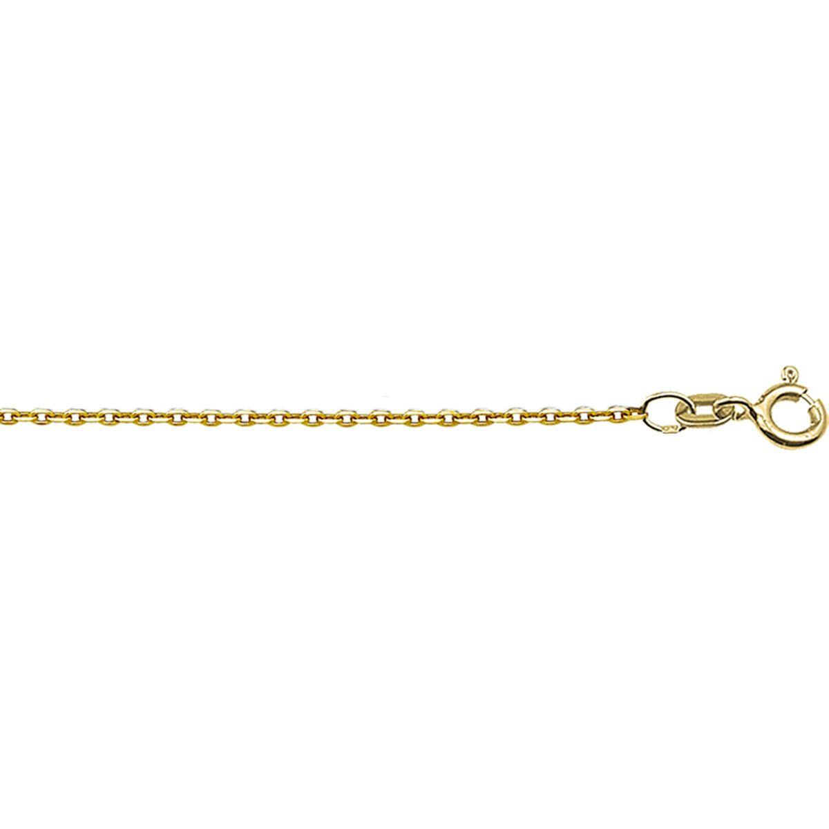 De Van der Kooij Collectie collier anker plat 1,2 mm in 14K geelgoud is een tijdloos unisex sieraad met ankerketting design, kleine veerring sluiting en ovaal tussenoog, fraai gepresenteerd op een witte achtergrond.