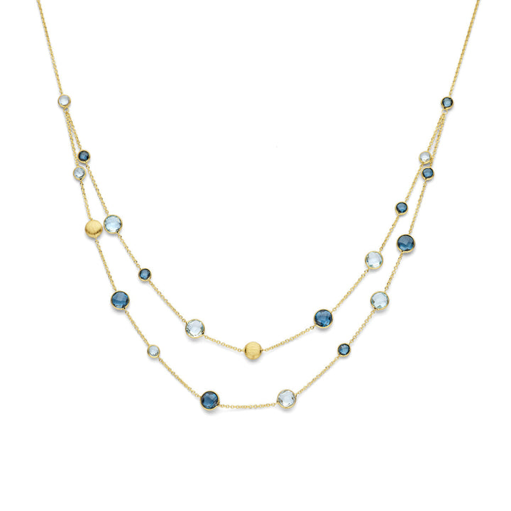 collier rondjes, sky blue topaas en london blue topaas 45 cm 14K geelgoud