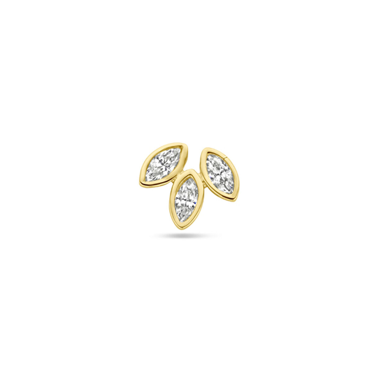 Flat back piercing van 14K geelgoud met drie marquise-vormige zirkonia's van 5,5 mm.