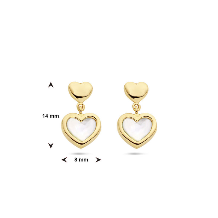 earrings with hearts and mother of pearl 14K yellow gold