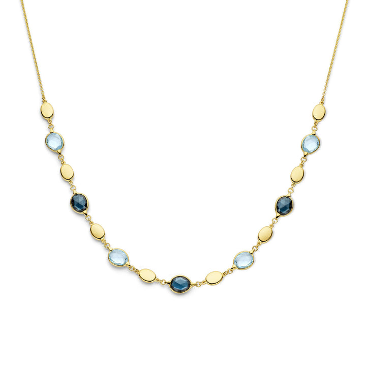 collier sky blue en london blue topaas 43 cm 14K geelgoud