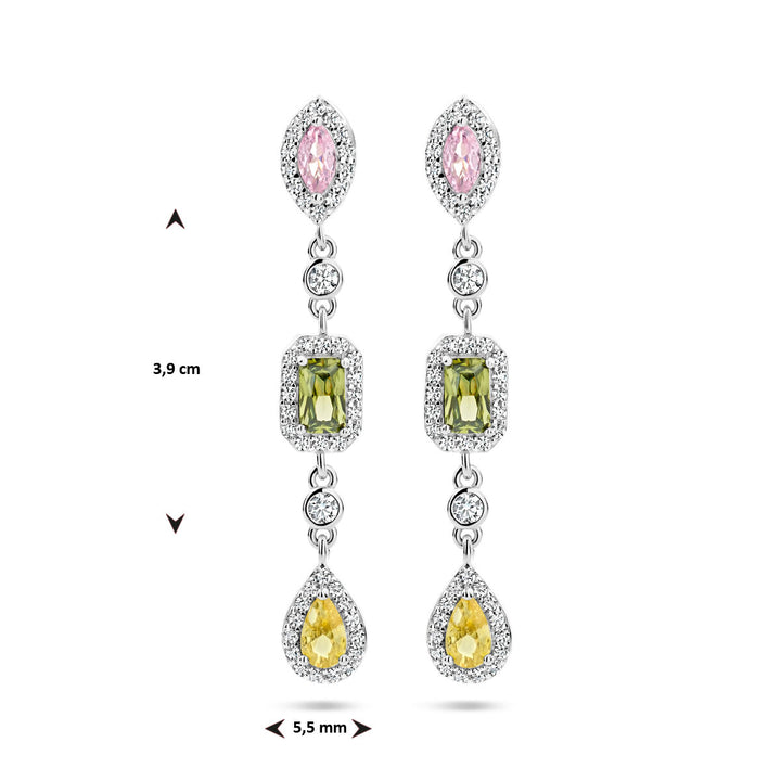 oorhangers meerdere kleuren zirkonia halo zilver gerhodineerd