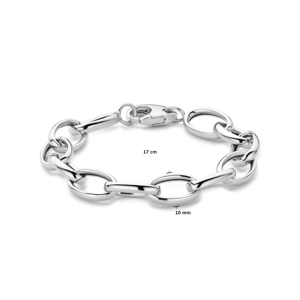 De Van der Kooij Collectie armband anker 10 mm 17 cm is een gerhodineerde zilveren damesarmband met ovale en ronde schakels, een minimalistische look en een stevige kreeft sluiting.