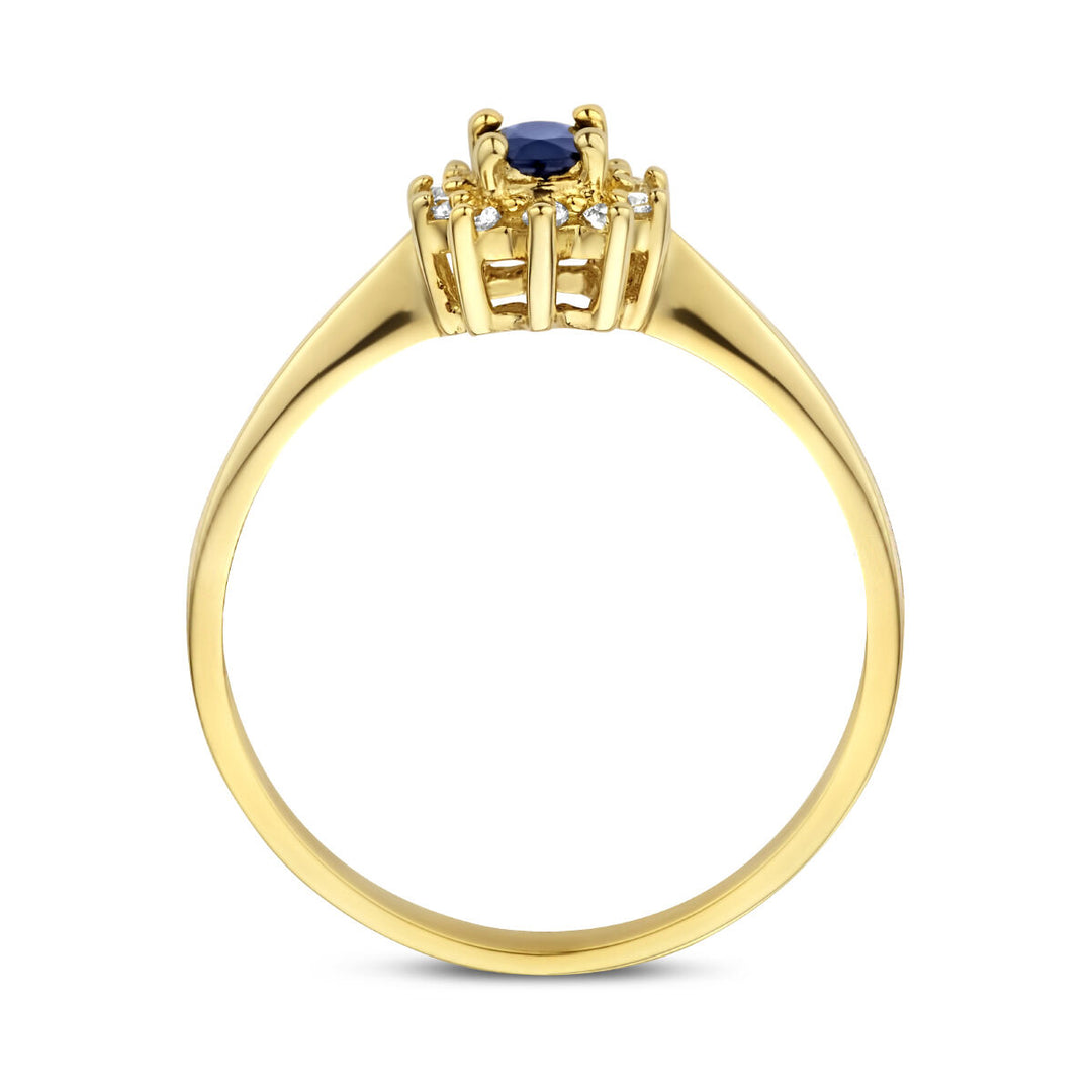 ring sapphire and diamond 0.08ct h p1 halo 14K yellow gold