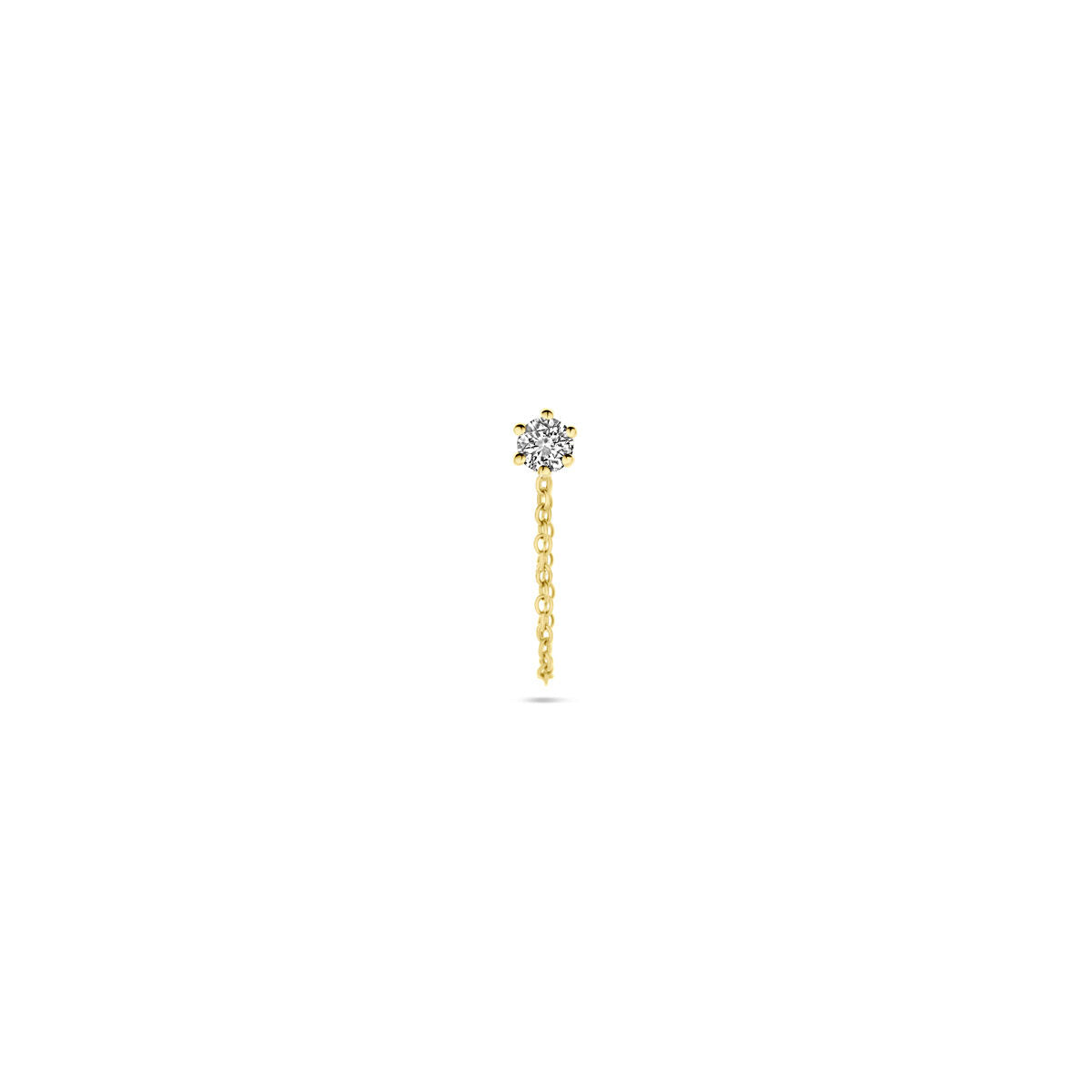 Oorknop van 14K geelgoud met een briljant geslepen diamant van 0.05 ct in een eenvoudige zetting.