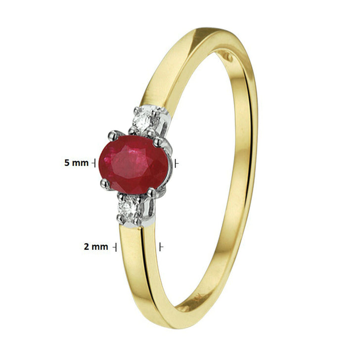 ring robijn  en diamant 0.05ct h si 14K bicolor goud geel/wit