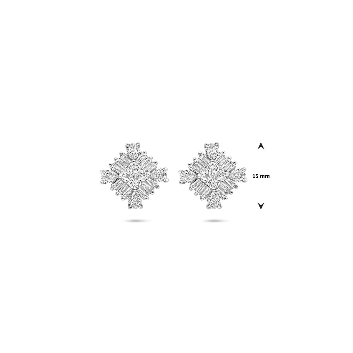 oorknoppen zirkonia 15 mm zilver gerhodineerd