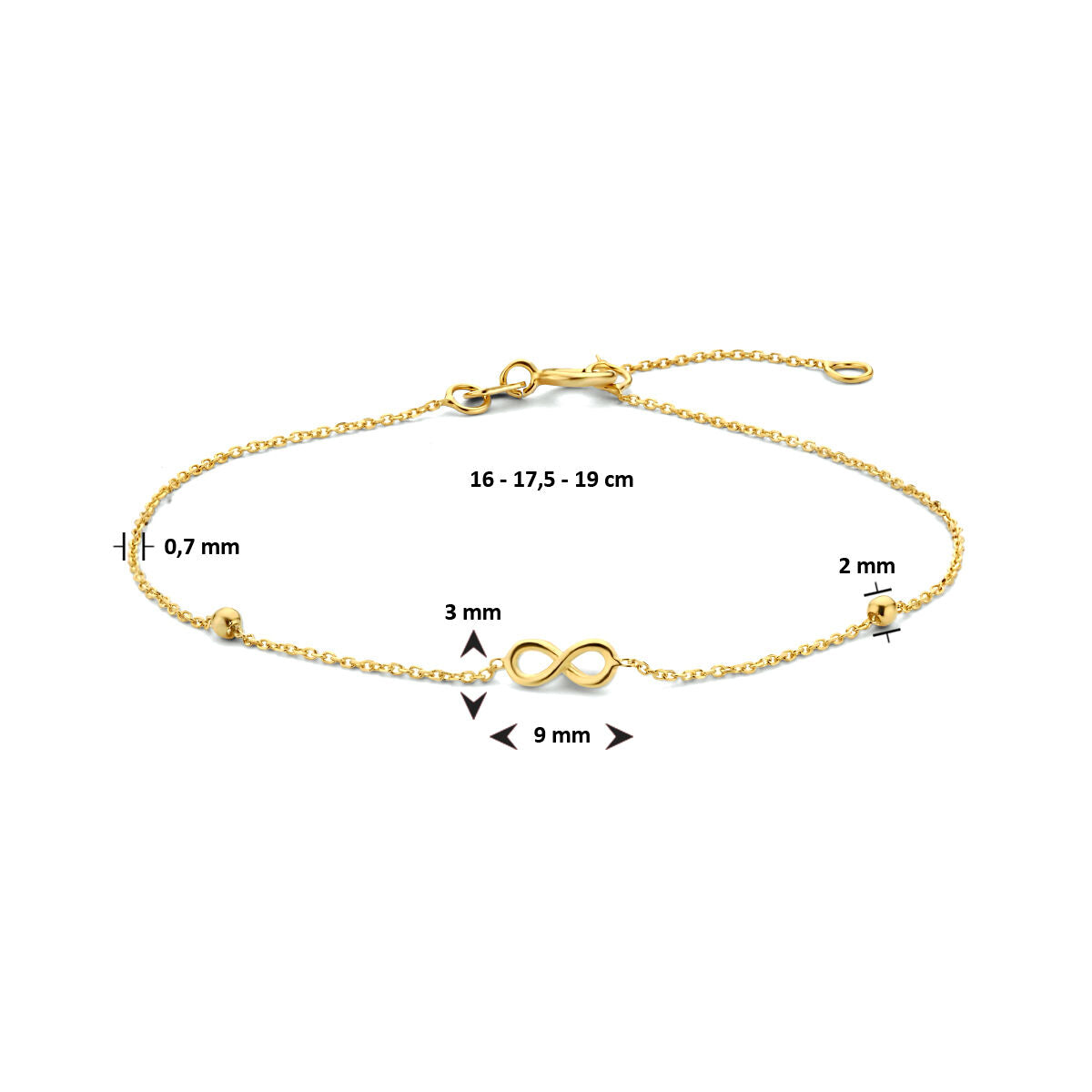 Gouden armband dames infinity en bolletjes 14K