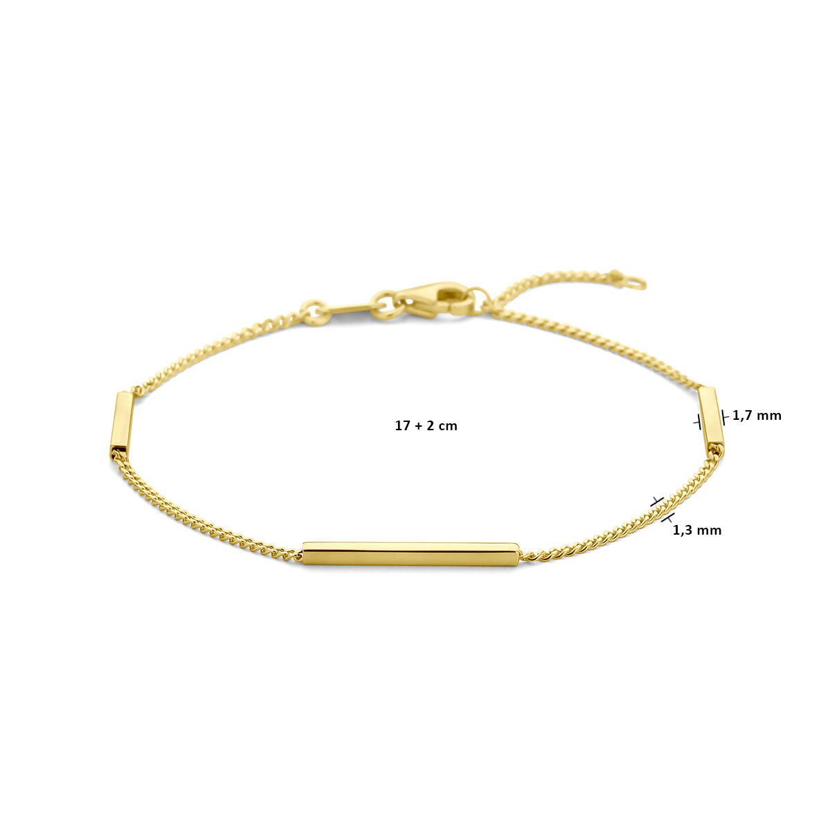 armband balkjes 17 – 19 cm 14K geelgoud