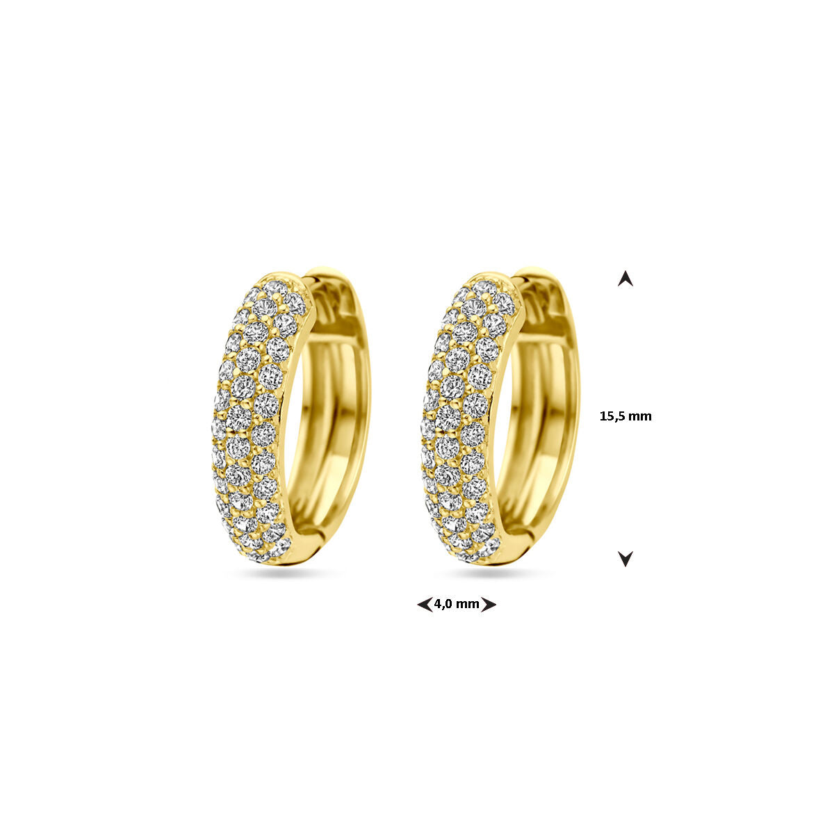 klapoorringen zirkonia 15,5 mm 1 micron zilver verguld (geel)