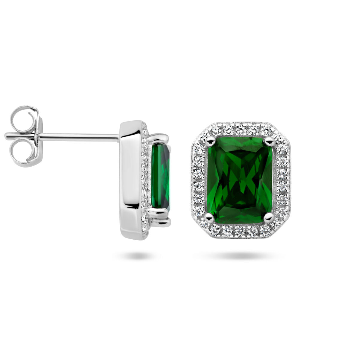 oorknoppen groen en wit zirkonia halo zilver gerhodineerd