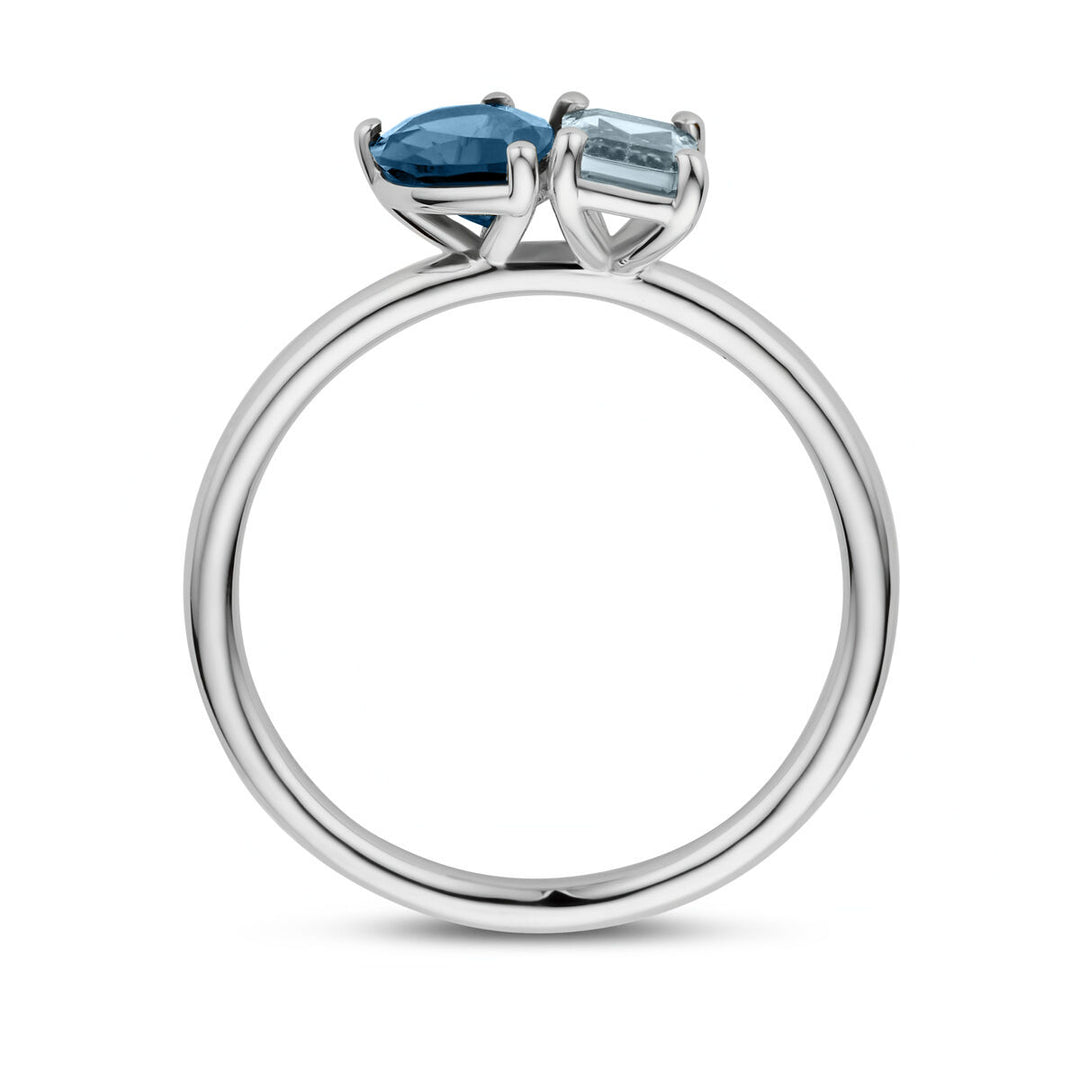 ring sky blue topaas en london blue topaas 14K witgoud